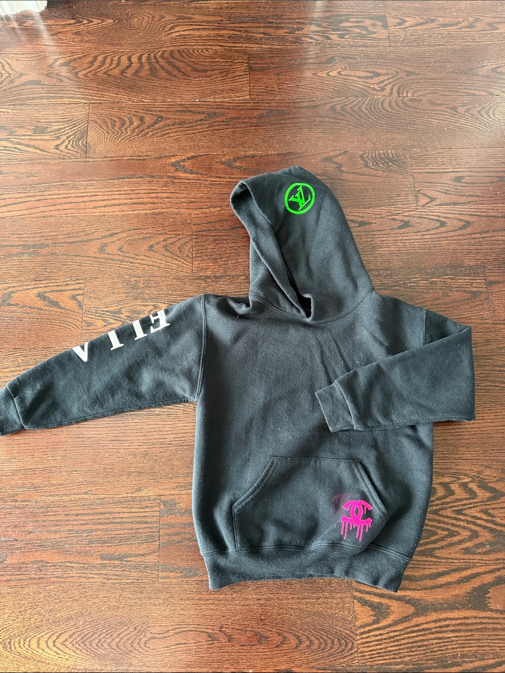 Kids “Ella” Black Hoodie with Neon Green & Pink Accent